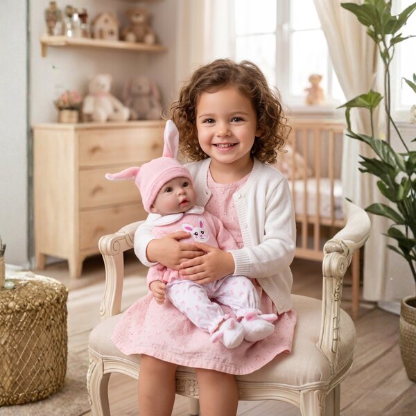 Duftpuppe mit Sound 40 cm - Babyflasche und Windeln DORIS