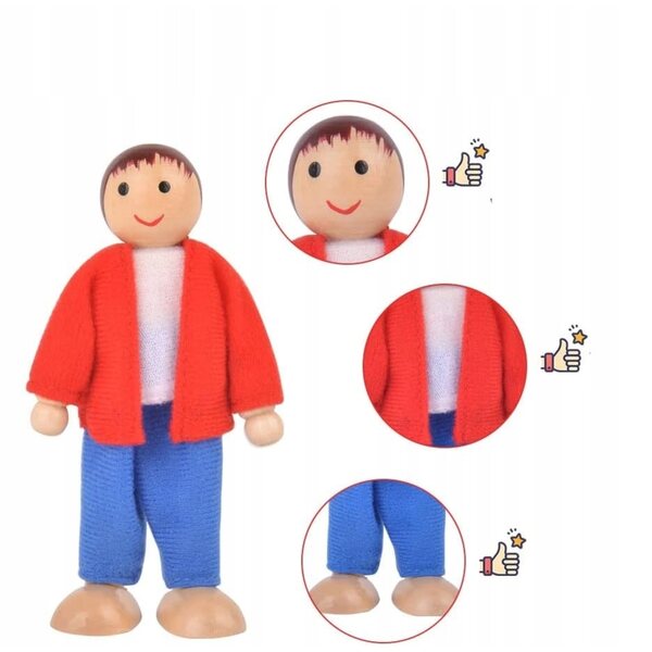 Bambole di famiglia in legno, set di 10 piccole bambole per la casa dei bambini