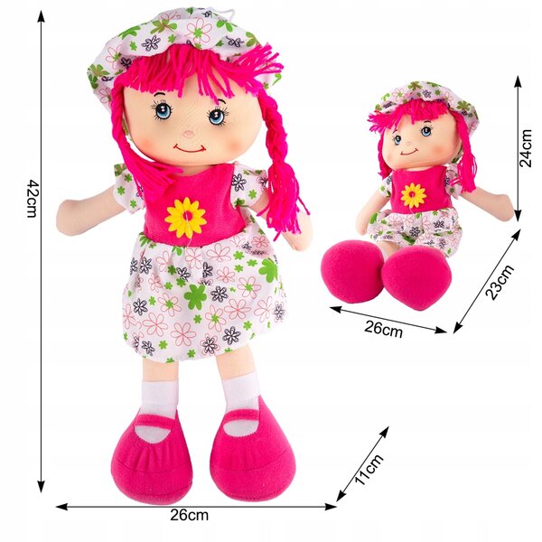 Grande bambola di pezza morbida 42 cm con vestito e cappellino per bimbi 0+