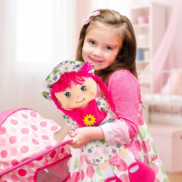 Grande bambola di pezza morbida 42 cm con vestito e cappellino per bimbi 0+