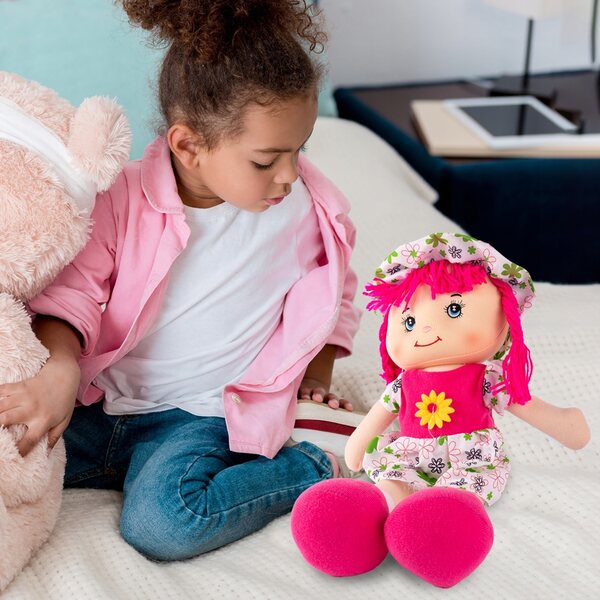 Grande bambola di pezza morbida 42 cm con vestito e cappellino per bimbi 0+