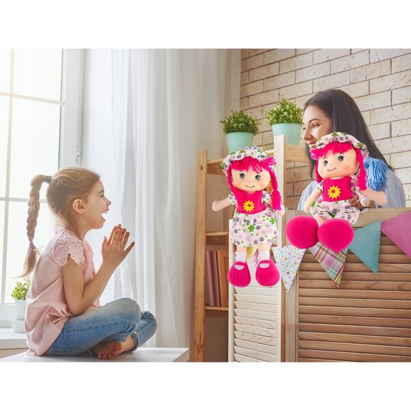 Grande bambola di pezza morbida 42 cm con vestito e cappellino per bimbi 0+