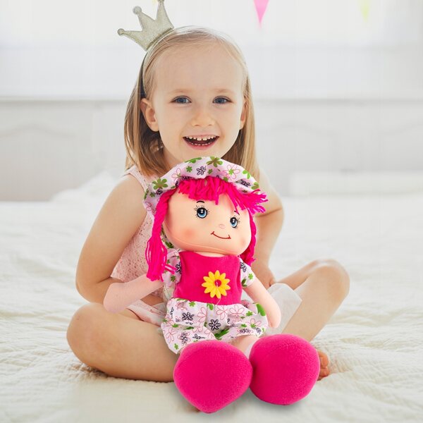 Grande bambola di pezza morbida 42 cm con vestito e cappellino per bimbi 0+