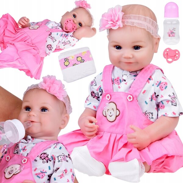 Jokomisiada 50 cm realistische Babypuppe mit Kuscheltieren und Flasche