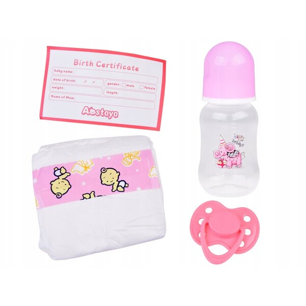 Jokomisiada 50 cm realistische Babypuppe mit Kuscheltieren und Flasche