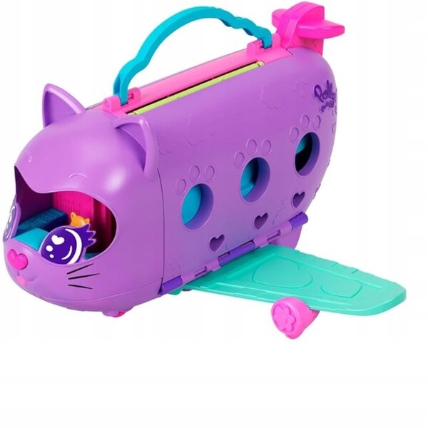 Polly Pocket Aereo per gatti con 2 bambole e 19 accessori - Set per bambini 4+