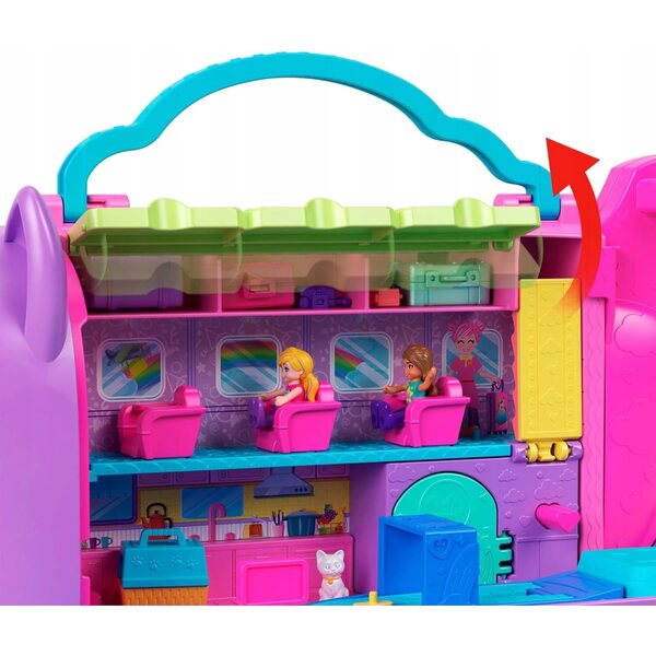 Polly Pocket Aereo per gatti con 2 bambole e 19 accessori - Set per bambini 4+