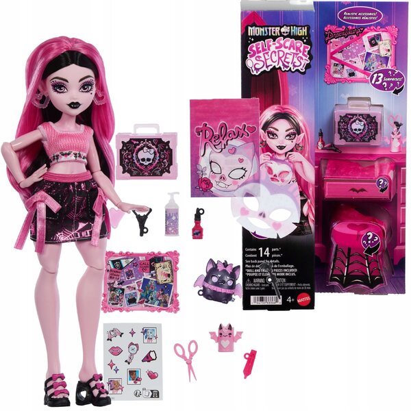 Die anderen Monster High Draculaura Self-Care-Geheimnisse mit 13 Zubehörteilen zum Entspannen und Spielen