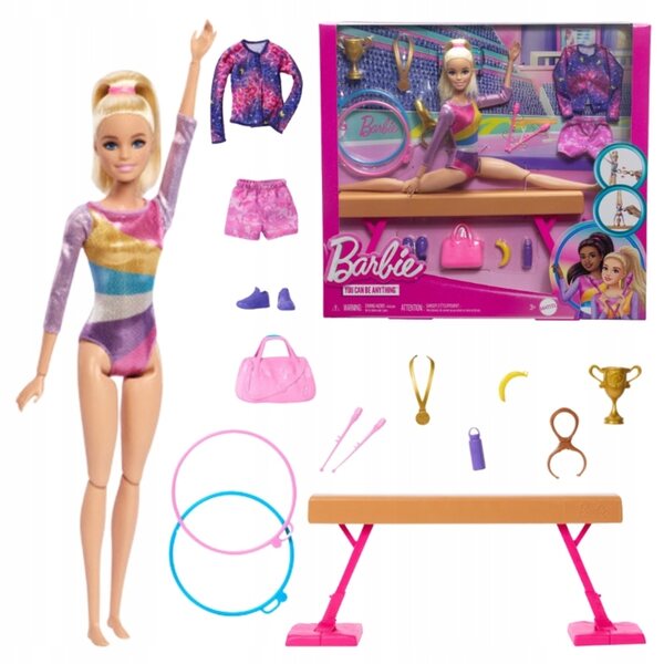 Barbie Gimnastyczka mit komplettem Zubehörset - Sportpuppe 3+