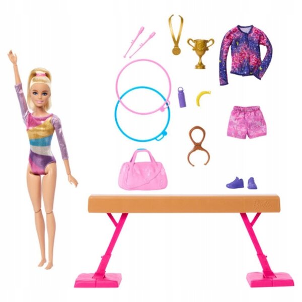 Barbie Gimnastyczka mit komplettem Zubehörset - Sportpuppe 3+