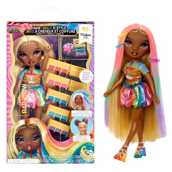 Bambola Rainbow High Meline con Gessetti per Capelli e Accessori Fashion 9 cm