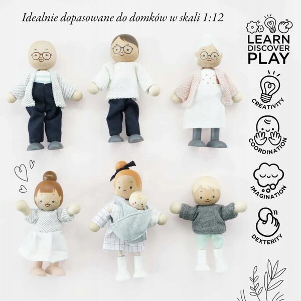 Set mit 7 Le Toy Van Holzpuppen – Puppenfamilie mit Baumwollkleidung