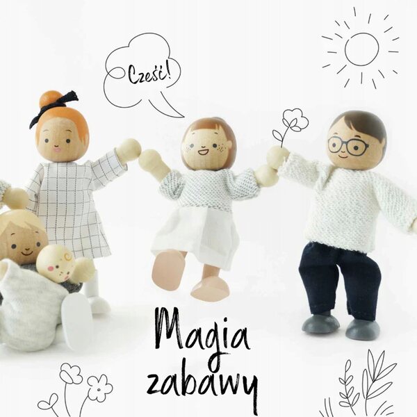 Set mit 7 Le Toy Van Holzpuppen – Puppenfamilie mit Baumwollkleidung