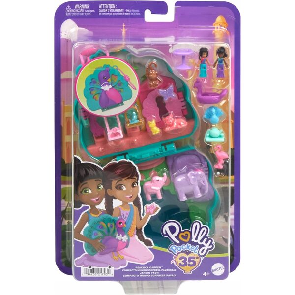 Polly Pocket Pavone Giardino - Set con 2 micro bambole e 12 accessori per bambini 4+