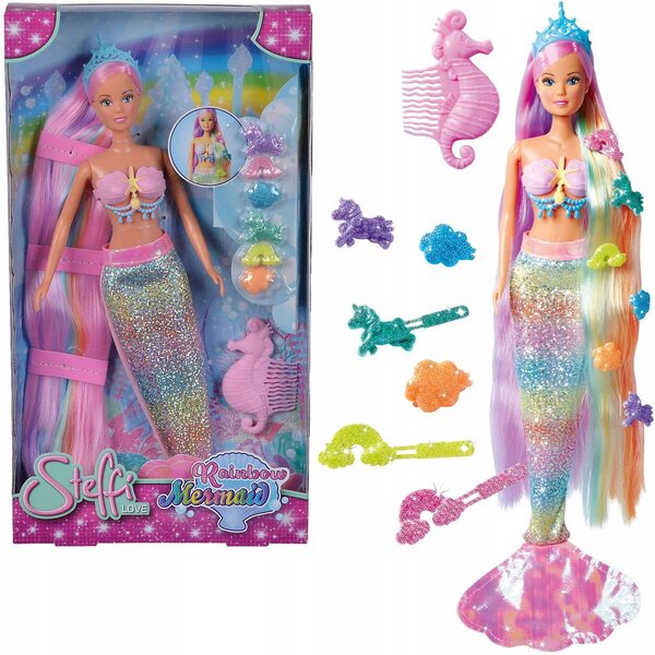 Steffi Meerjungfrauenpuppe mit Regenbogenschwanz und langen Haaren Simba 29 cm