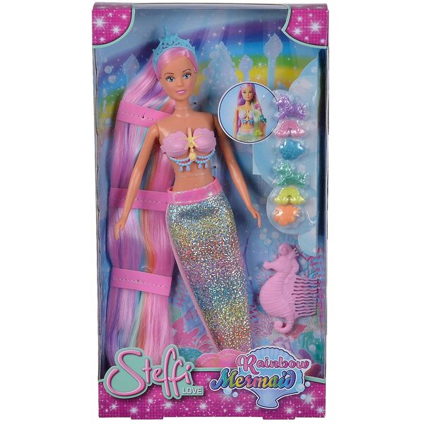 Steffi Bambola Sirena con Coda Arcobaleno e Capelli Lunghi Simba 29 cm
