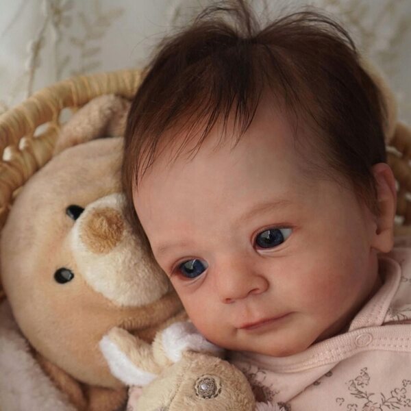 Bambola Reborn 45 cm Realistica Neonato con Occhi Azzurri e Capelli Radicati
