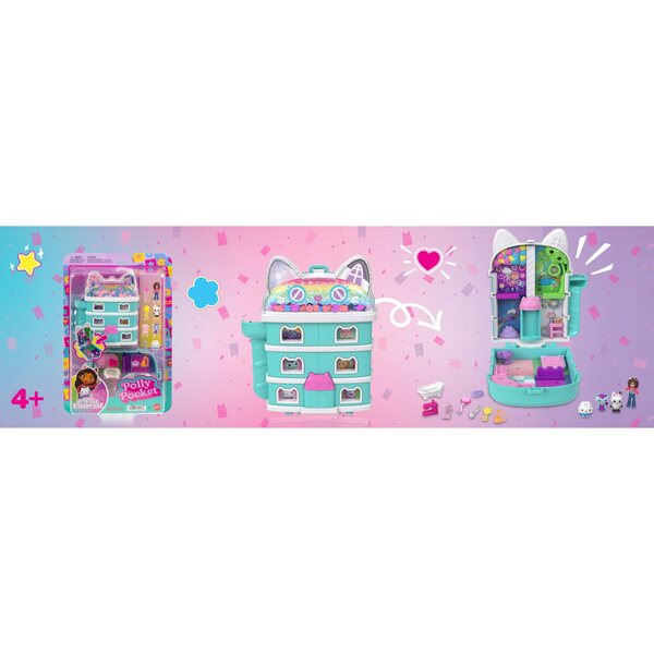 Polly Pocket Gabby's Dollhouse Set : Maisonnette compacte avec accessoires de meubles