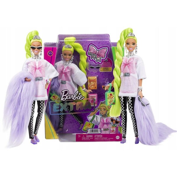 Barbie Extra mit Stofftier und Zubehör – Neon-Modepuppe für Kinder ab 3 Jahren