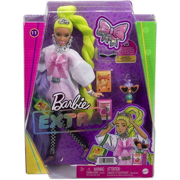 Barbie Extra con peluche e accessori – Bambola moda neon per bambini 3+