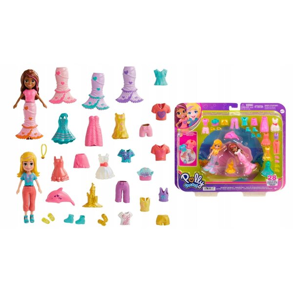 Mattel Polly Pocket Set Fashion Seashine Mermaid mit Mini-Puppen und Meerjungfrau-Zubehör