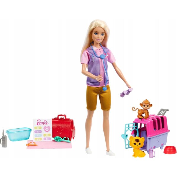 Barbie Tierretter mit Zubehör und Tieren, 29 cm, für Kinder ab 3 Jahren