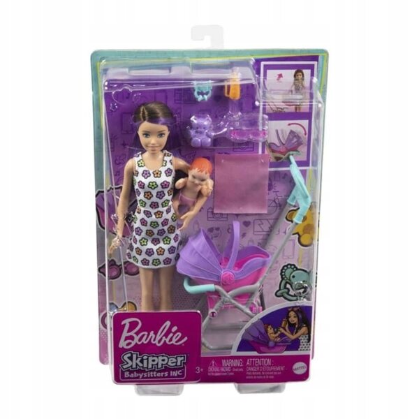 BARBIE Skipper Opiekunka dziecięca z wózkiem GXT34