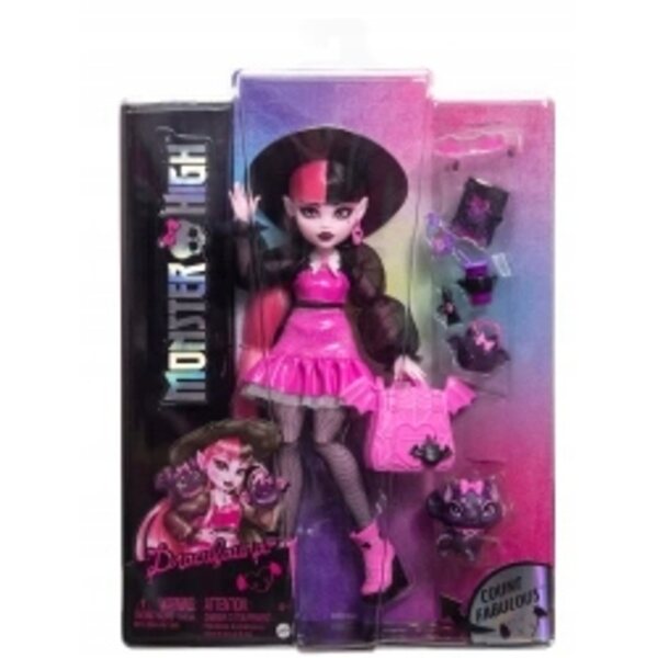 Bambola Monster High Draculaura 29 cm con accessori e animaletto Bat-Cat