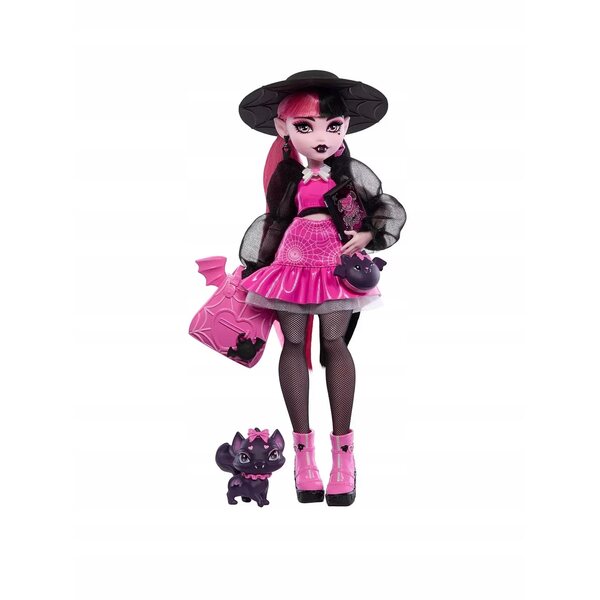 Bambola Monster High Draculaura 29 cm con accessori e animaletto Bat-Cat