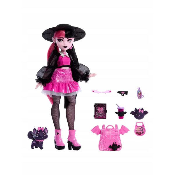 Bambola Monster High Draculaura 29 cm con accessori e animaletto Bat-Cat