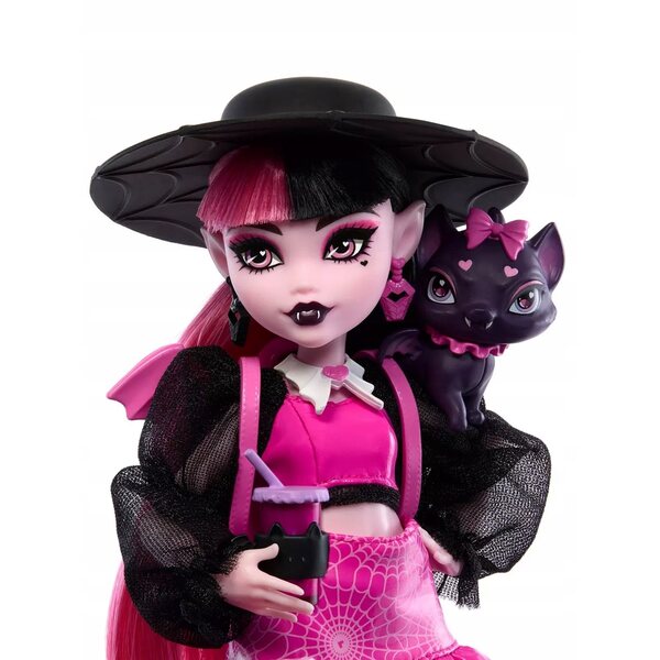 Bambola Monster High Draculaura 29 cm con accessori e animaletto Bat-Cat