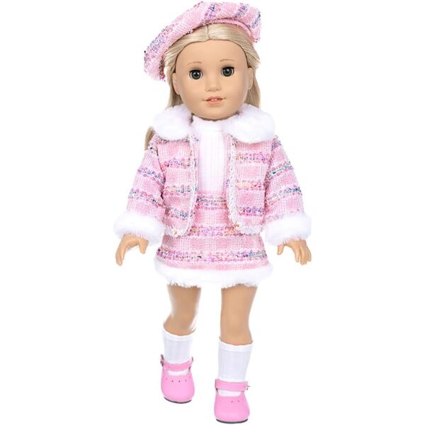 Winterkleidung für American Girl 18" Puppe aus rosa Tweed mit Mütze