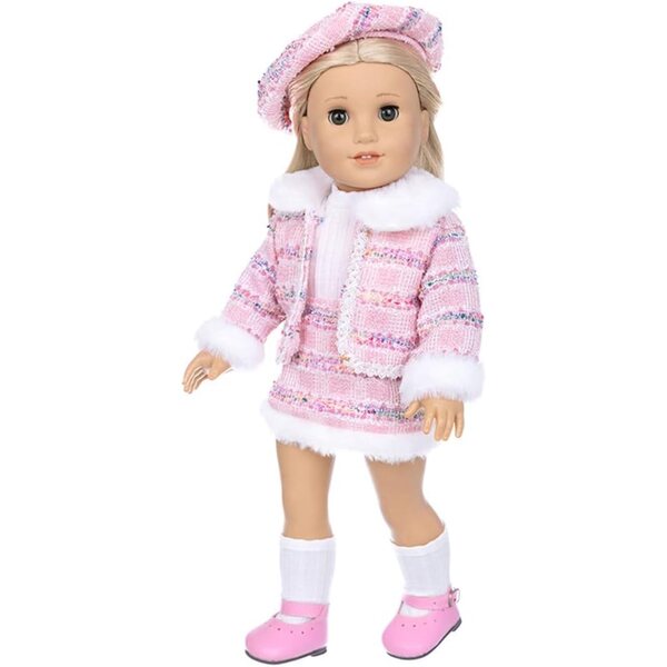 Winterkleidung für American Girl 18" Puppe aus rosa Tweed mit Mütze