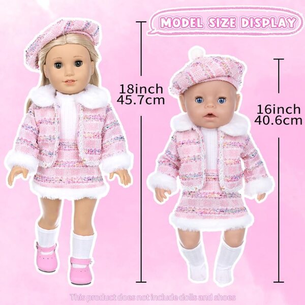 Winterkleidung für American Girl 18" Puppe aus rosa Tweed mit Mütze