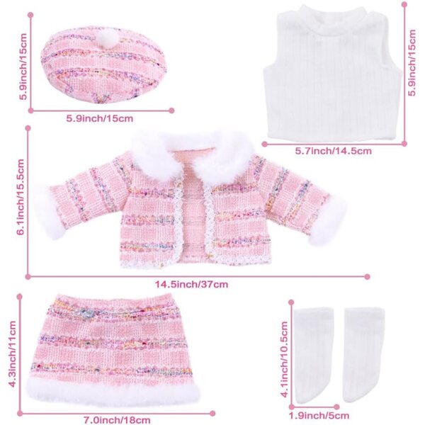 Winterkleidung für American Girl 18" Puppe aus rosa Tweed mit Mütze