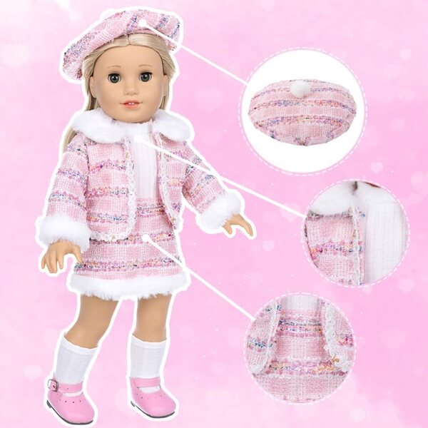 Winterkleidung für American Girl 18" Puppe aus rosa Tweed mit Mütze