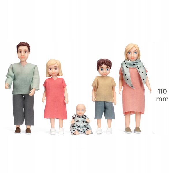 Set 5 bambole colorate Lundby per casa delle bambole 11 cm movimento completo