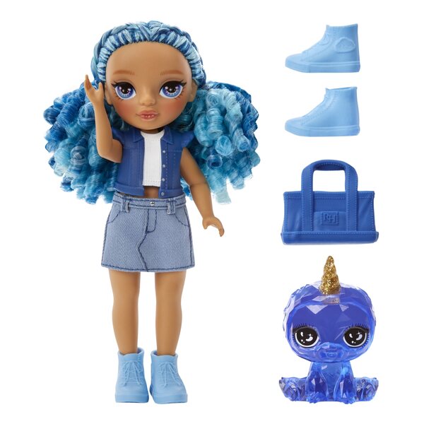 Rainbow High Littles Sapphire Bradshaw: Bambola Blu 14cm con Accessori e Animale Unicorno