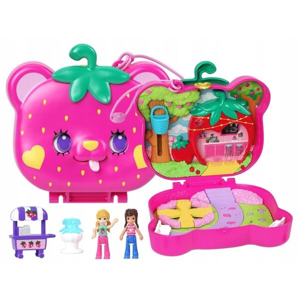 Polly Pocket Compact Strawberry Bear Set avec 2 microdolls et accessoires