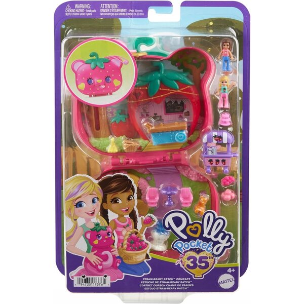Polly Pocket Compact Strawberry Bear Set avec 2 microdolls et accessoires