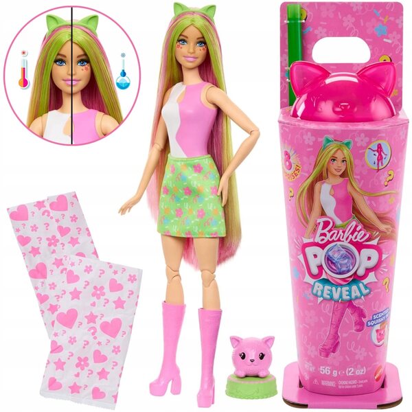 Mattel Barbie Pop Reveal Shake met kat, accessoires en kleurveranderingseffecten