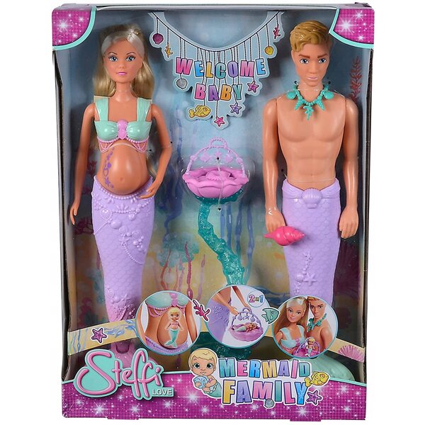 Bambola Steffi, una sirena incinta con Kevin e un lettino Simba, 29 cm