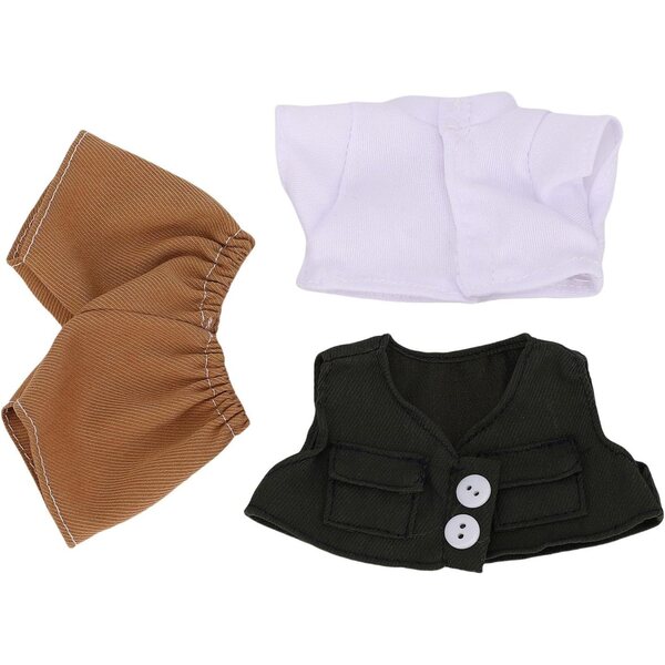 Elegantes Kleidungsset für 17-cm-Puppen – Weste, T-Shirt und Hose aus Faserstoff