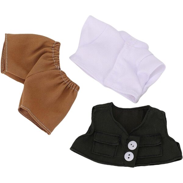 Elegantes Kleidungsset für 17-cm-Puppen – Weste, T-Shirt und Hose aus Faserstoff