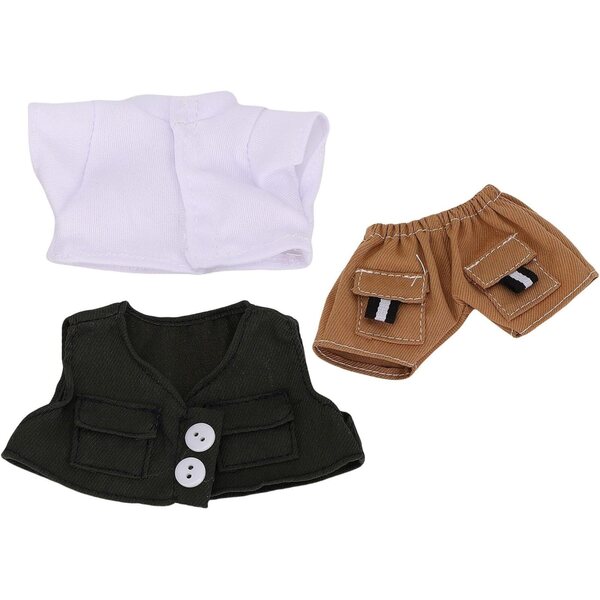Elegantes Kleidungsset für 17-cm-Puppen – Weste, T-Shirt und Hose aus Faserstoff