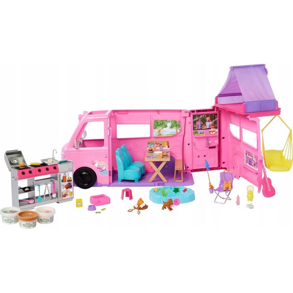 Barbie Camper Dreams Traumcamper mit Zubehör und Campingset für Kinder ab 3 Jahren