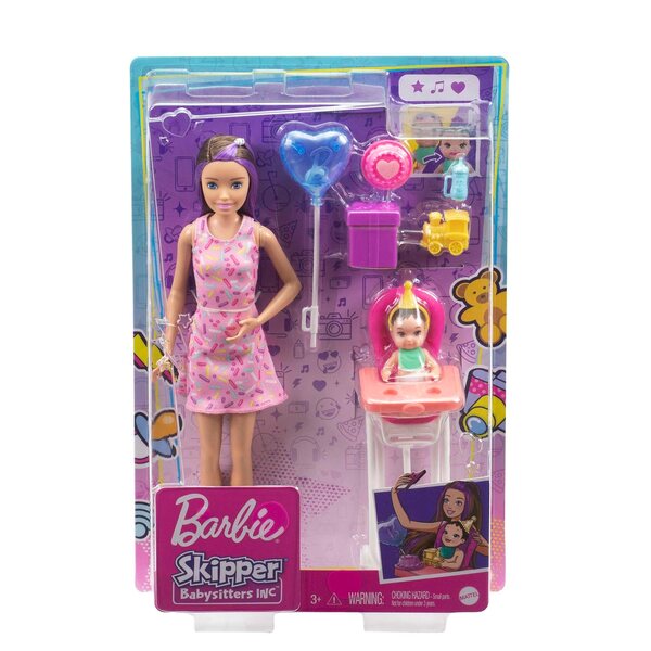 Barbie Skipper Babysitter mit Geburtstagsset für Kinder ab 3 Jahren