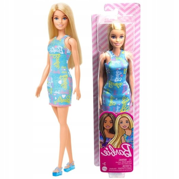 Blonde Barbie mit buntem Kleid und rosa Sandalen, Mattel CE EN71 Puppe