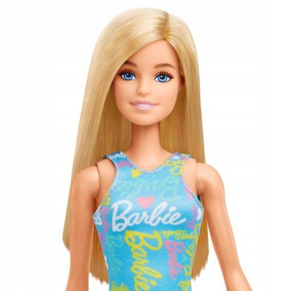 Blonde Barbie mit buntem Kleid und rosa Sandalen, Mattel CE EN71 Puppe