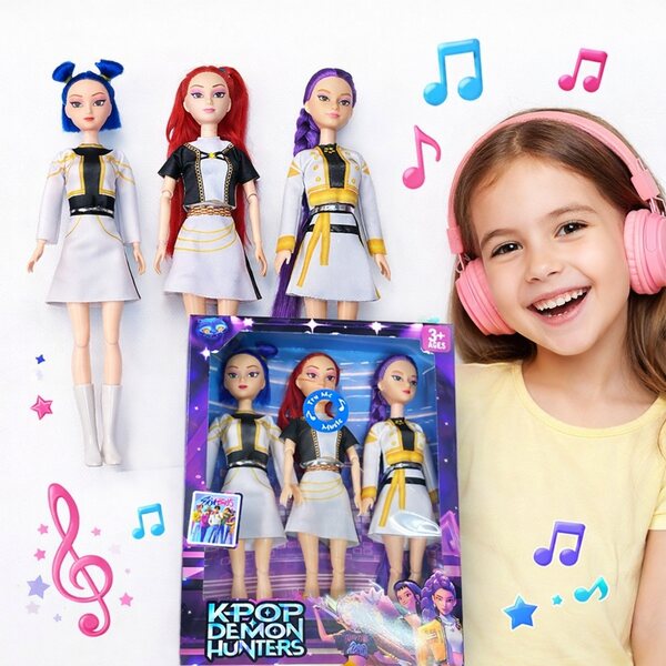 Lot de 3 poupées chantantes K-POP Demon Hunters Rumi Mira Zoey 30 cm avec musique